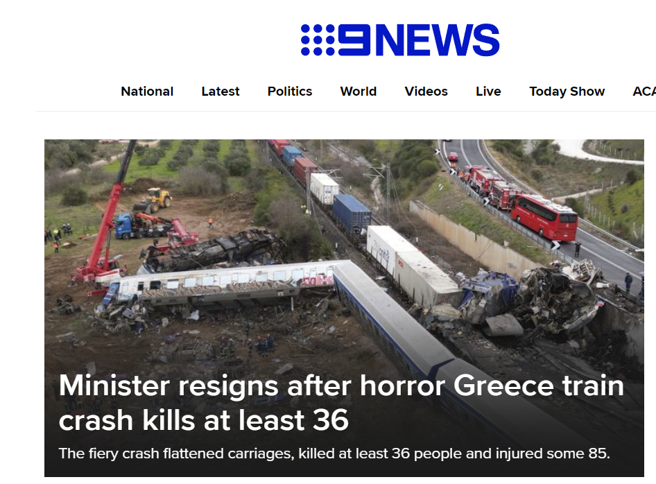 Αυστραλία: Πρώτη είδηση το δυστύχημα στα Τέμπη