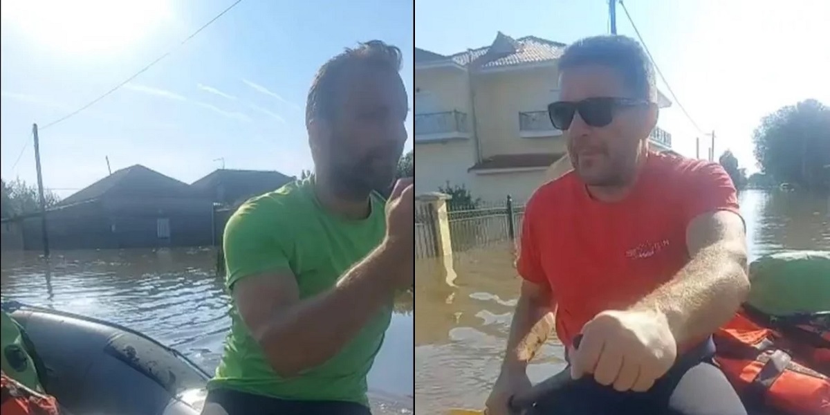 Παλαμάς Καρδίτσας: Κάτοικοι με φουσκωτό μοιράζουν νερό στους εγκλωβισμένους (VIDEO)