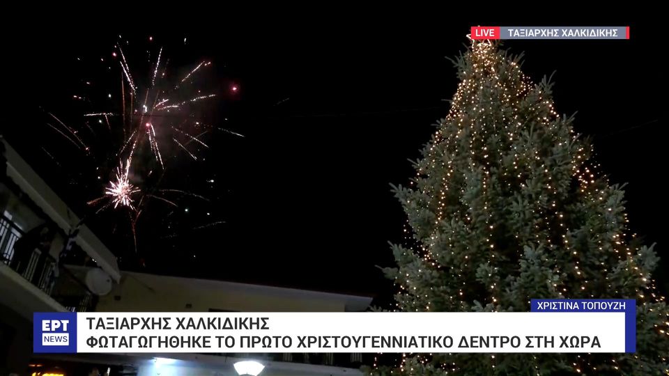 Ταξιάρχης Χαλκιδικής: Φωταγωγήθηκε το πρώτο χριστουγεννιάτικο δέντρο στην Ελλάδα (VIDEO)