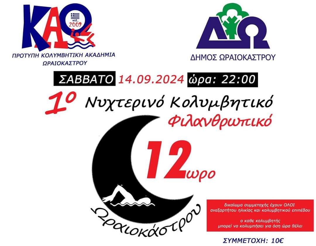 Δήμος Ωραιοκάστρου: «Έρχεται» το 1ο Νυχτερινό Κολυμβητικό Φιλανθρωπικό 12ωρο