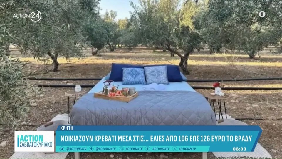 Κρήτη: Κρεβάτι μέσα στις… ελιές – Έως 126 ευρώ το βράδυ η τιμή του (VIDEO)