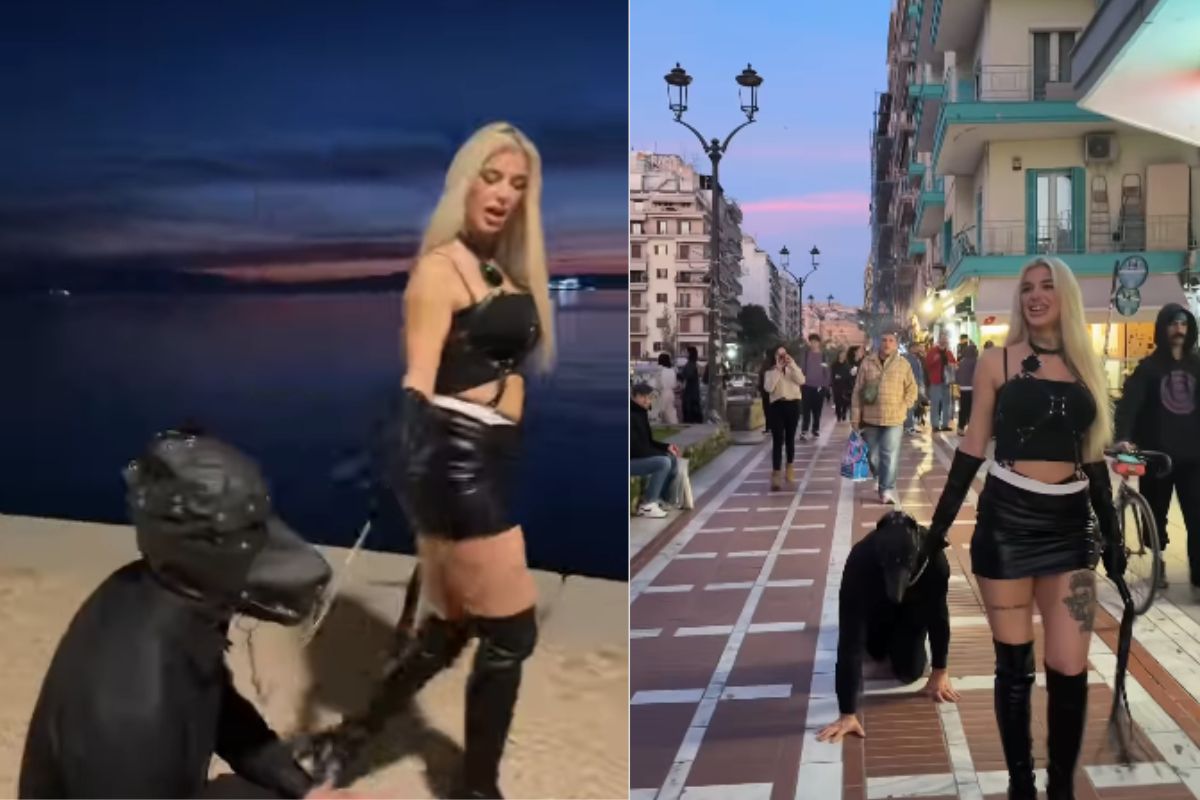 Θεσσαλονίκη: Μοντέλο του OnlyFans βγάζει βόλτα με λουρί το αγόρι της στη Νέα Παραλία (VIDEO)