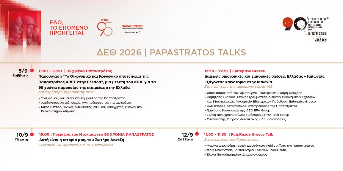 Η Παπαστράτος στη ΔΕΘ 2026: 95 χρόνια, «Εδώ, το Επόμενο Προηγείται»