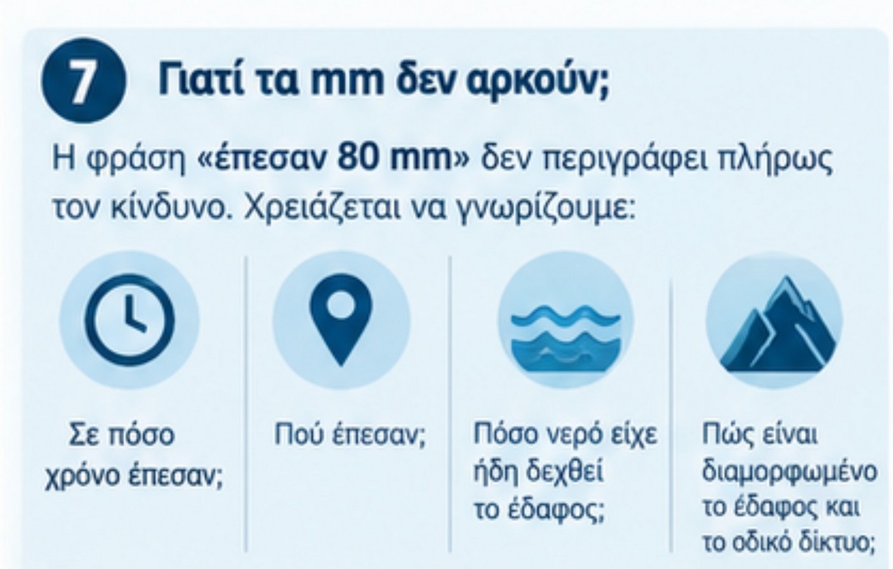 Τι σημαίνουν τα «80 χιλιοστά βροχής» και γιατί μπορεί να είναι επικίνδυνα